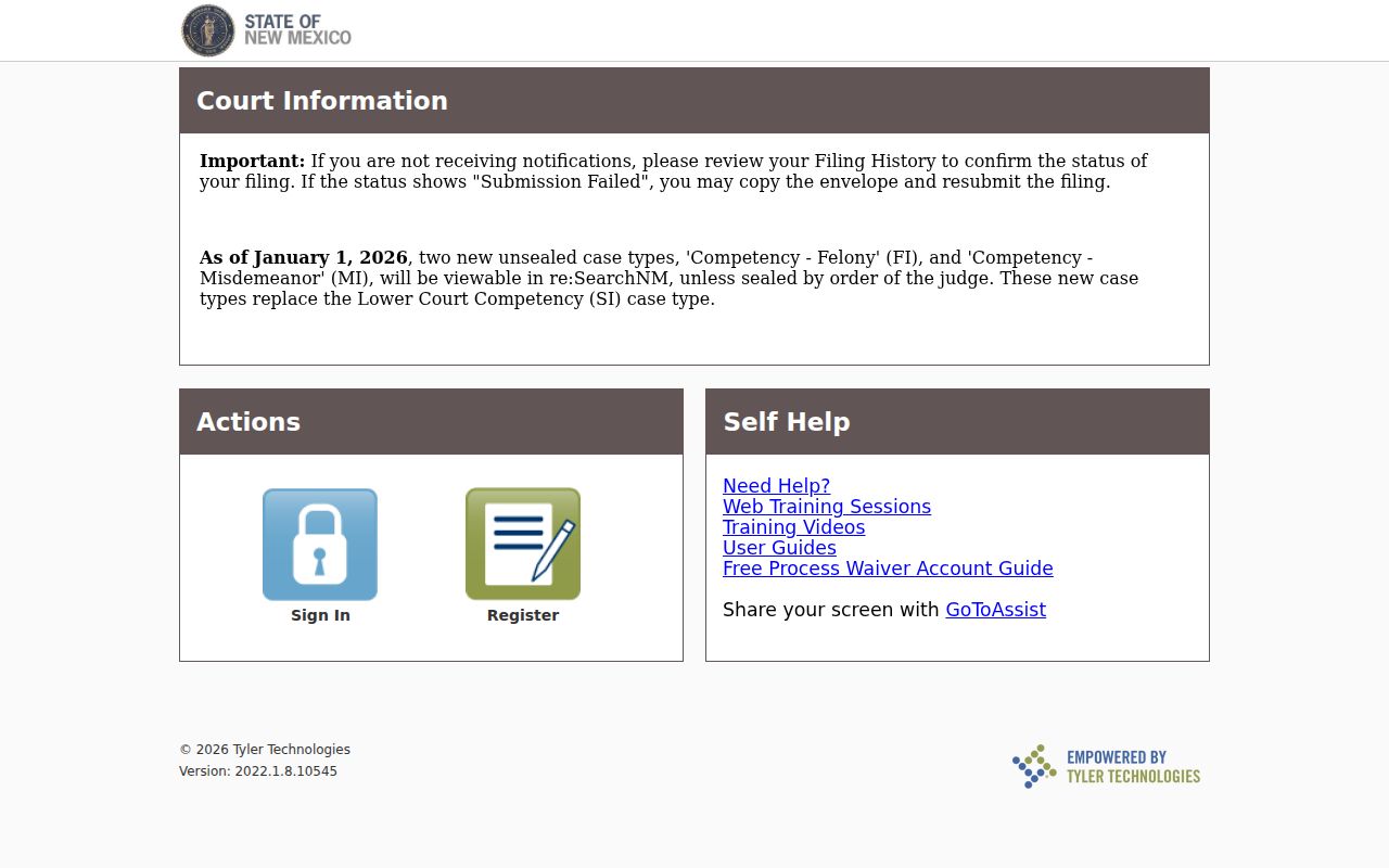New Mexico court clerk Odyssey electronic filing account portal