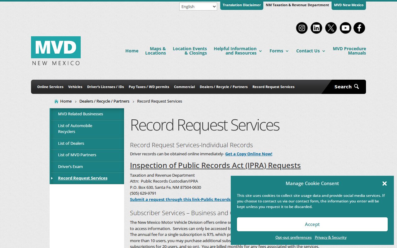 New Mexico traffic court records MVD subscriber access