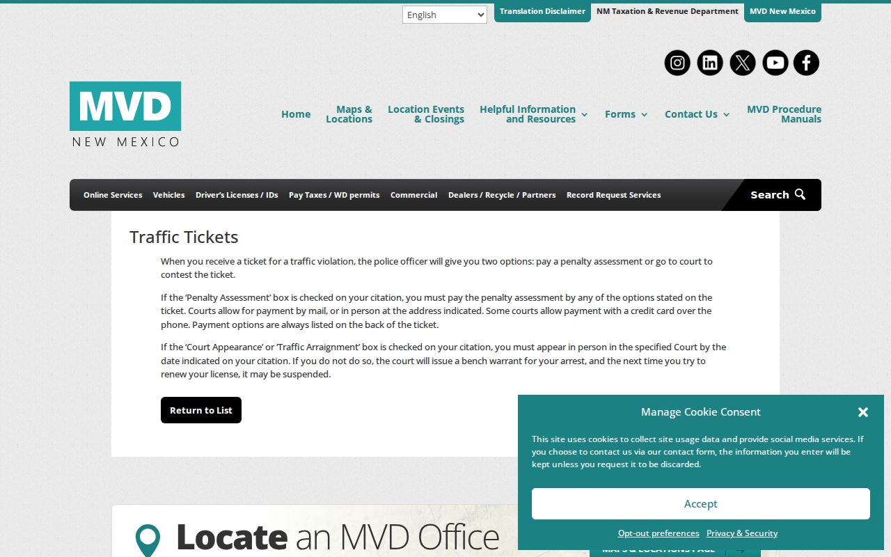 New Mexico traffic court records MVD ticket options