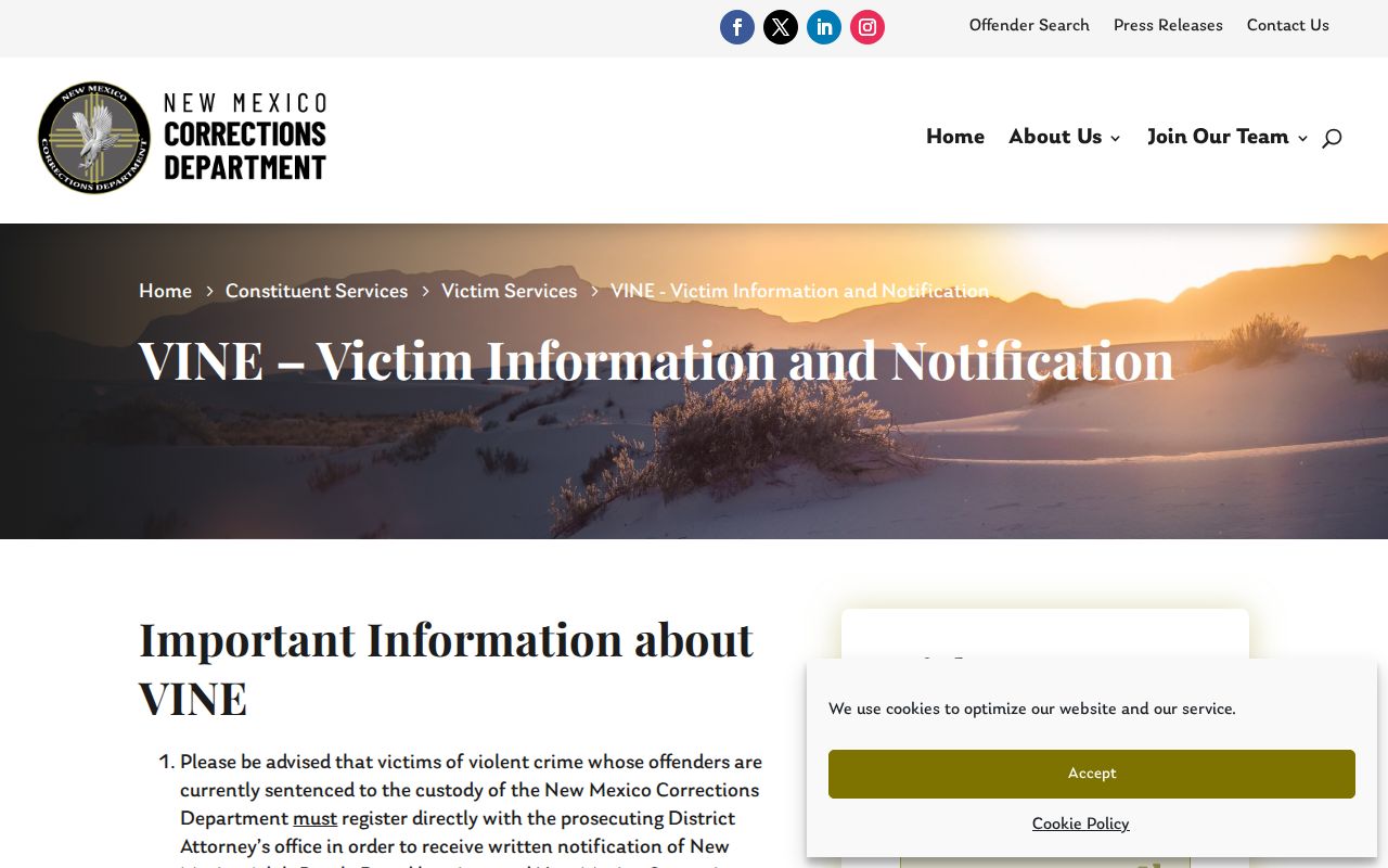 New Mexico inmate records and NMCD VINE notification information