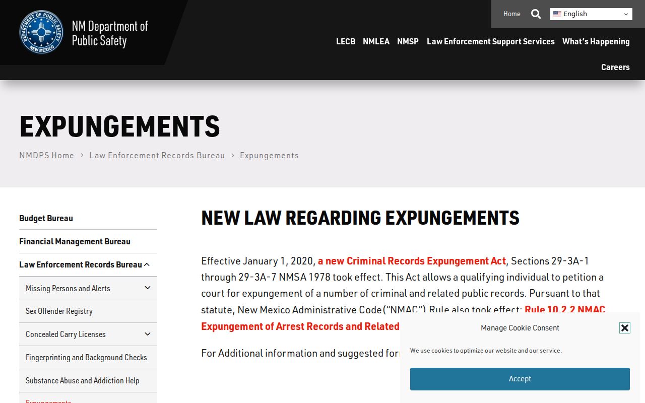 New Mexico arrest records and court charge expungement information